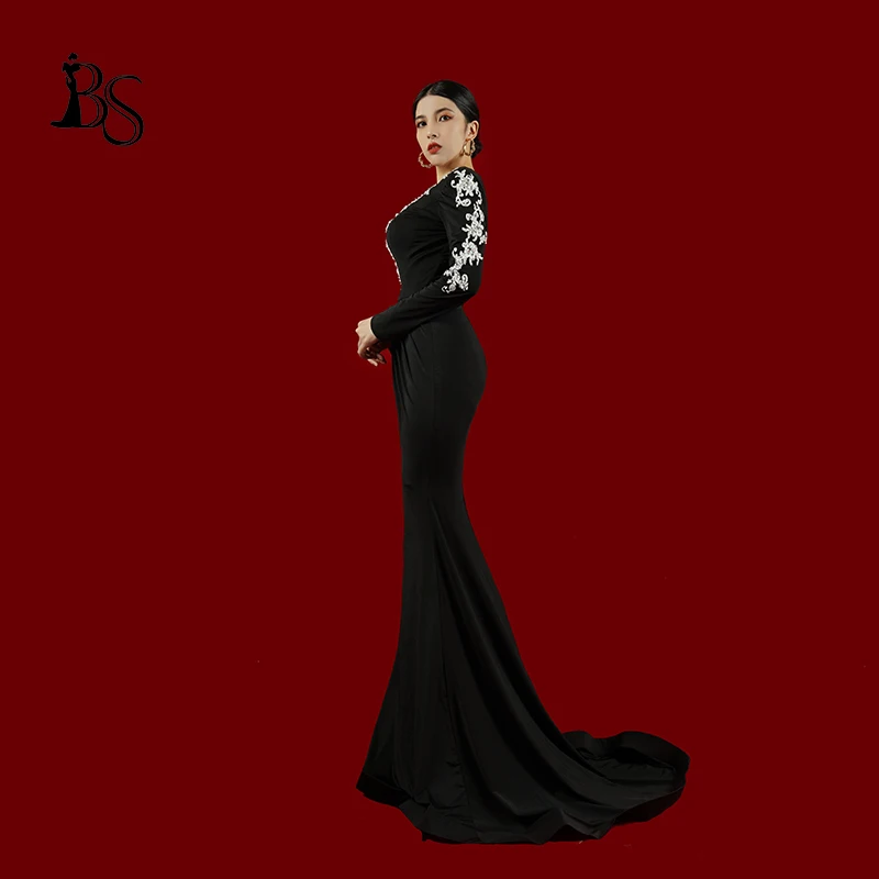 Mermaid Evening Dress Embroidery Beaded Custom Black Long Sleeve Gown Formal Occasions فساتين سهرة فستان العيد2024 H1561