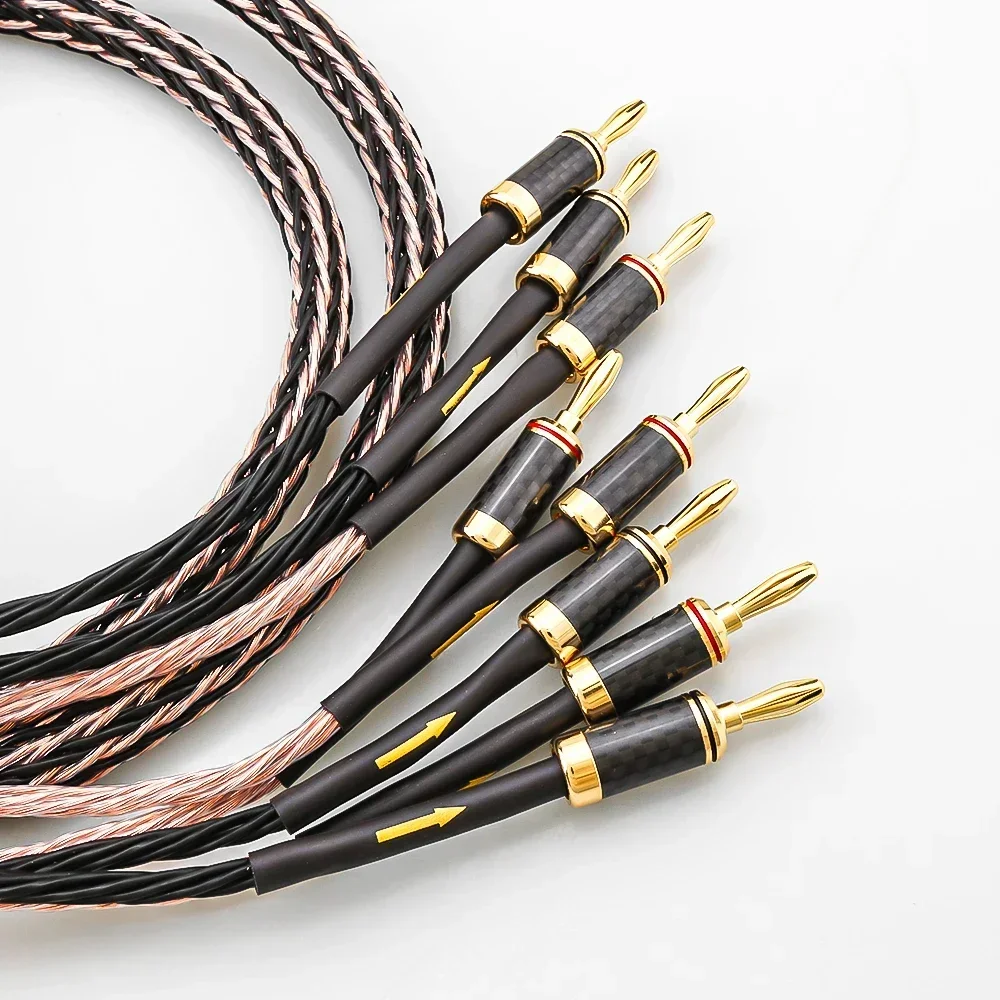 Pair Hifi Bi Wiring Speaker Cable Hi-end 12TC 24 strand 7N OCC Wire With Carbon Fiber 2 to 2/4 Banana Plug