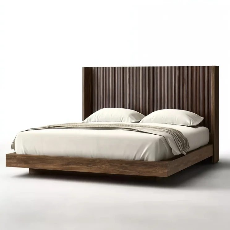#Modern Convertible Adjustable Bedroom Furniture Set King Size Wooden Upholstered Fabric Panel Bed Frame