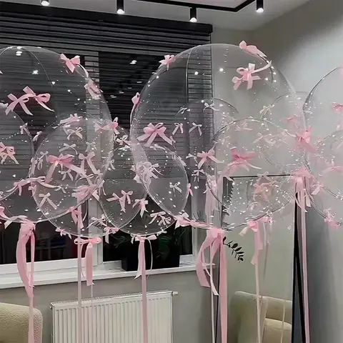92pcs Transparent Bobball Pink Bow Ribbon Balloon Set Valentine's Day Engagement Birthday Party Decoration