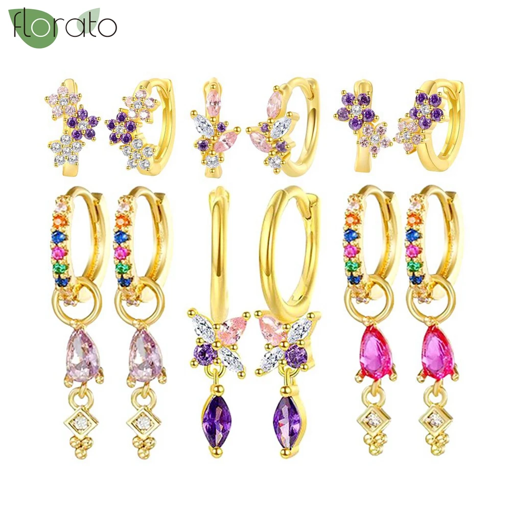 

925 Sterling Silver Needle Luxury Purple Zircon Crystal Hoop Earrings for Women Fashion Long Earrings Wedding Party Fine Jewelry