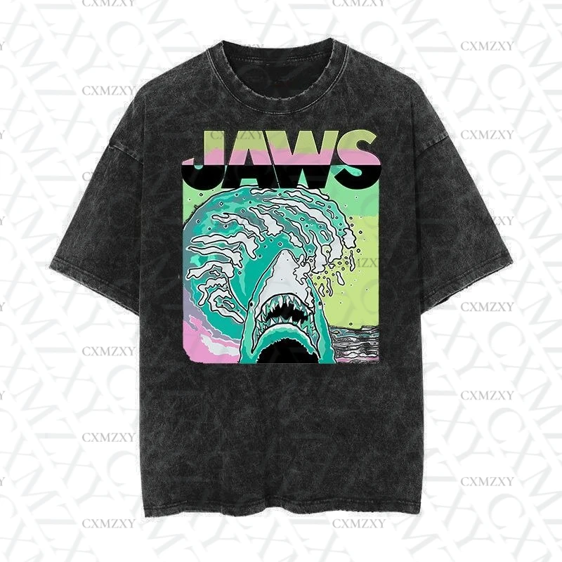 

American Movie Jaws Vintage Movie Old Washed Retro Short Sleeve T-Shirt