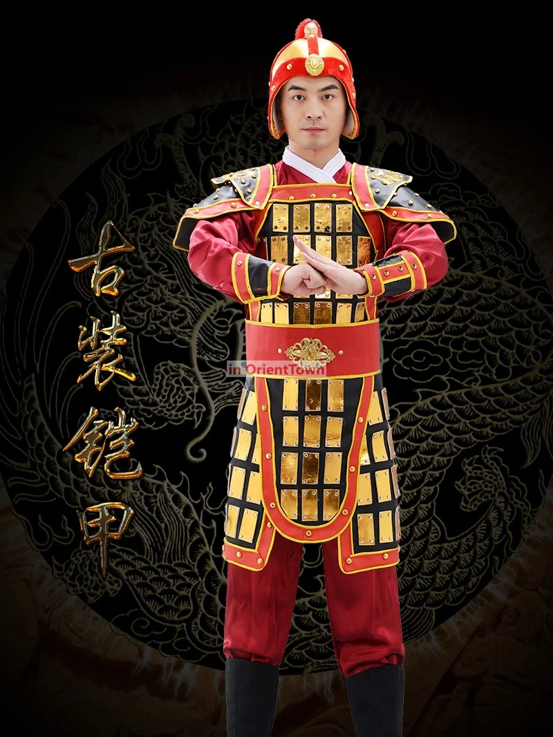 Sui and Tang Dynasties Hero Performance Costumes Ancient China Army Armour Outfit Warrior Soldier Guard Generals Hat Armor Suits