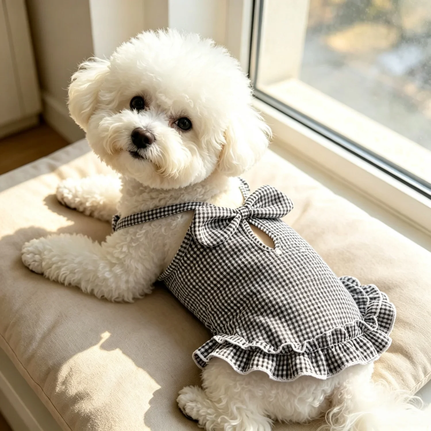 1 Stück Sommer-Haustierkleidung für kleine Hunde, niedliches gerüschtes gestreiftes Hundetanktop, atmungsaktive Welpenweste, süße Rüschen-Hundebekleidung – Detail 4