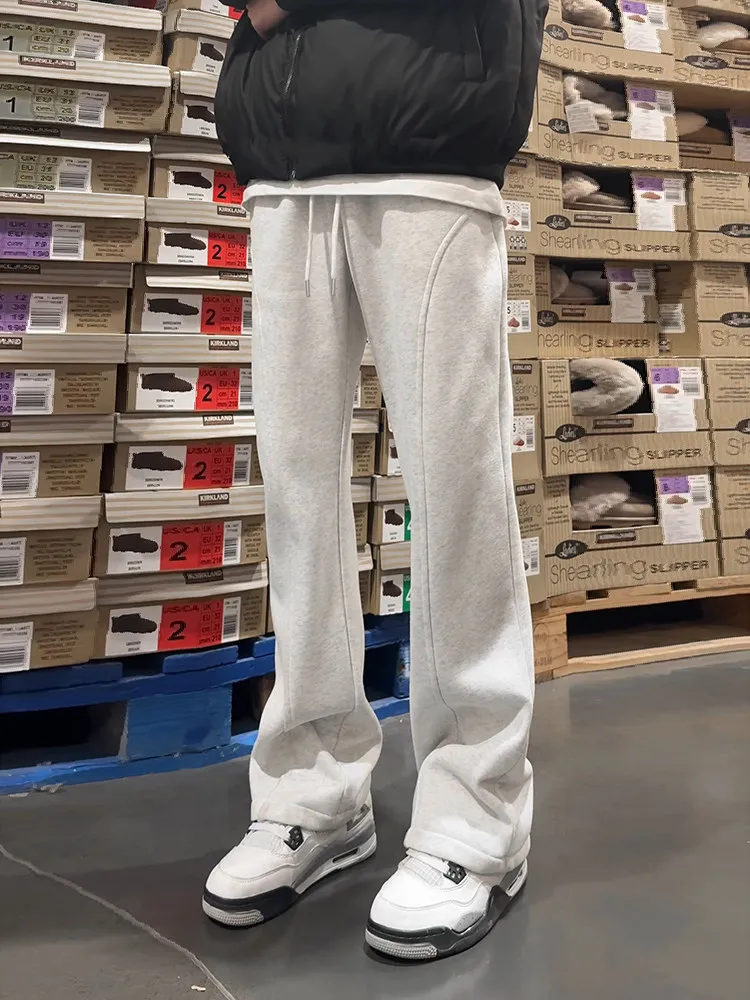 Men's Casual Trousers Autumn Winter Slim Straight Drapey Fleece Micro Flared Slant Cut Knife  Pants Comfortable Loose Fit