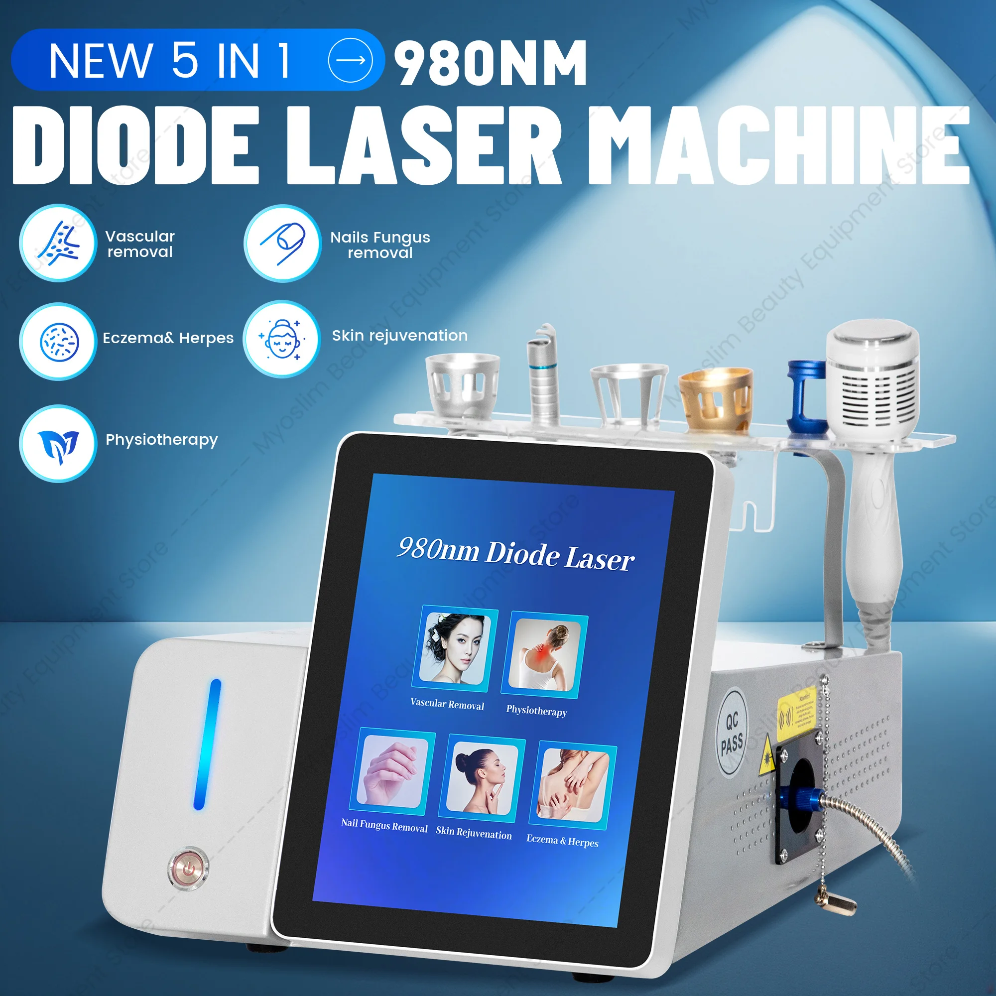 980nm 5 IN 1 Lase Diode Machine Vascular Removal Physiotherapy Nail Fungus Removal Skin Rejuvenation Beauty Instrument