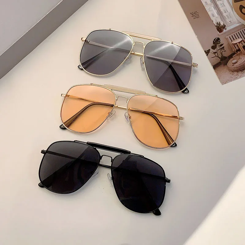 KAMMPT Vintage Pilot Black Sunglasses Women 2024 New Fashion Luxury Brand Decor Shades Oversize Trendy Metal Beach Sun Glasses