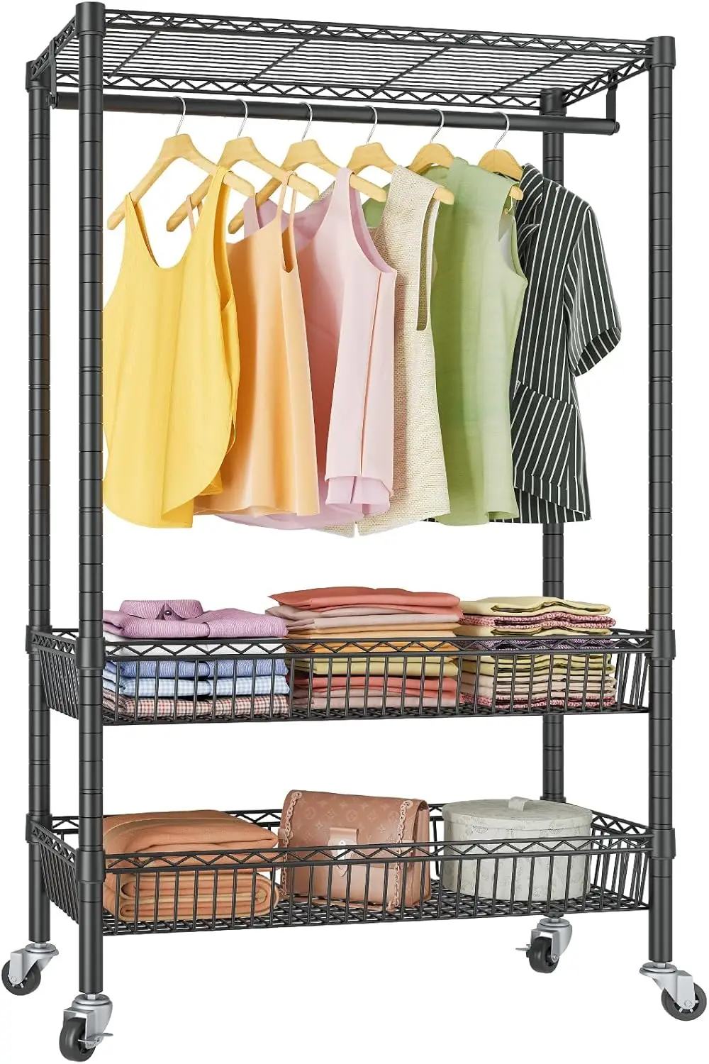 Vipek Rolling Clothes Rack Heavy Duty Garment Rack With Wheels, Adjustable Portable Closet For Hanging Clothes, Metal Rolling