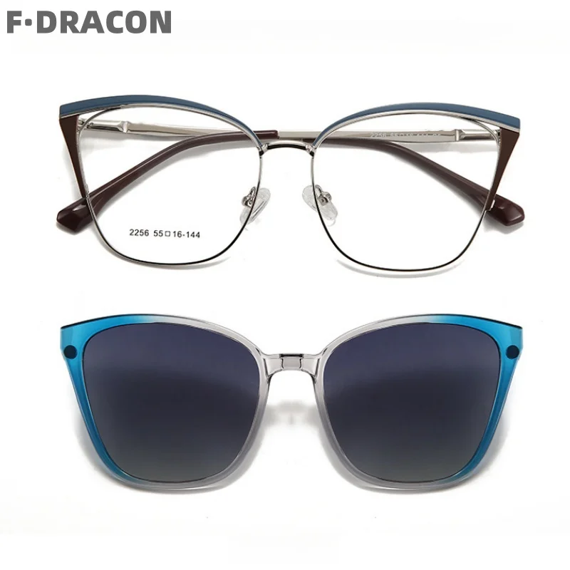 

Metal Eyeglass Frame Retro Cat Eye 2-in-1 Magnetic Women's Eyeglass Frame Anti Blue Light Optical Prescription Frame 22562
