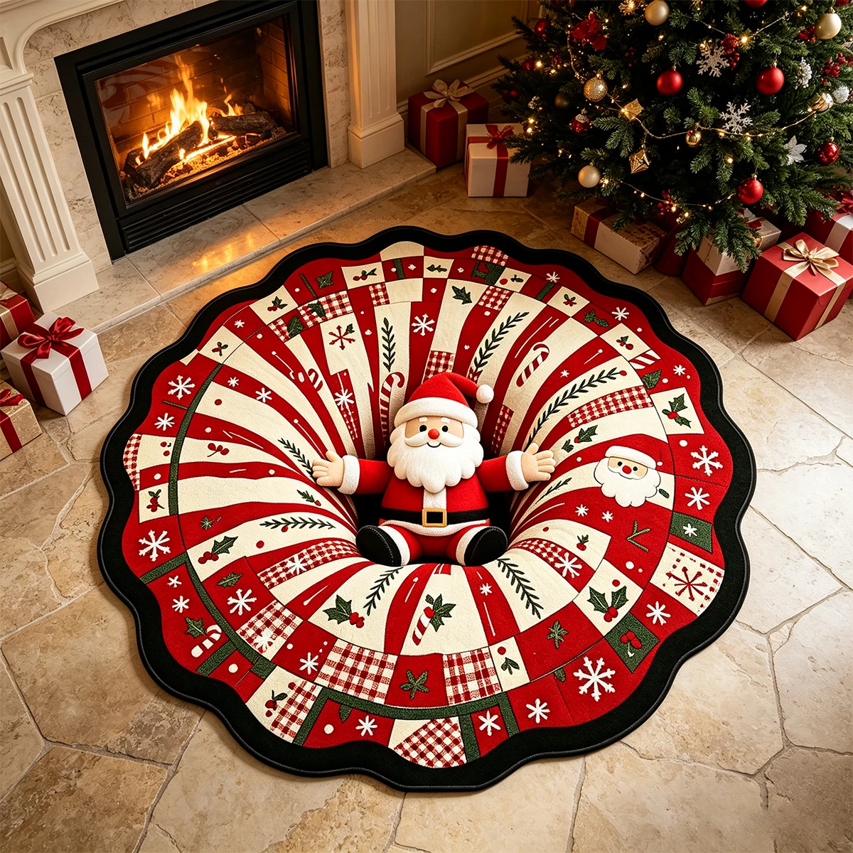 Christmas Rug Santa Claus Bottomless Pit Swirl Carpet Soft Comfortable Floor Mat Holiday-Themed Home Decor Rugs Christmas Gift