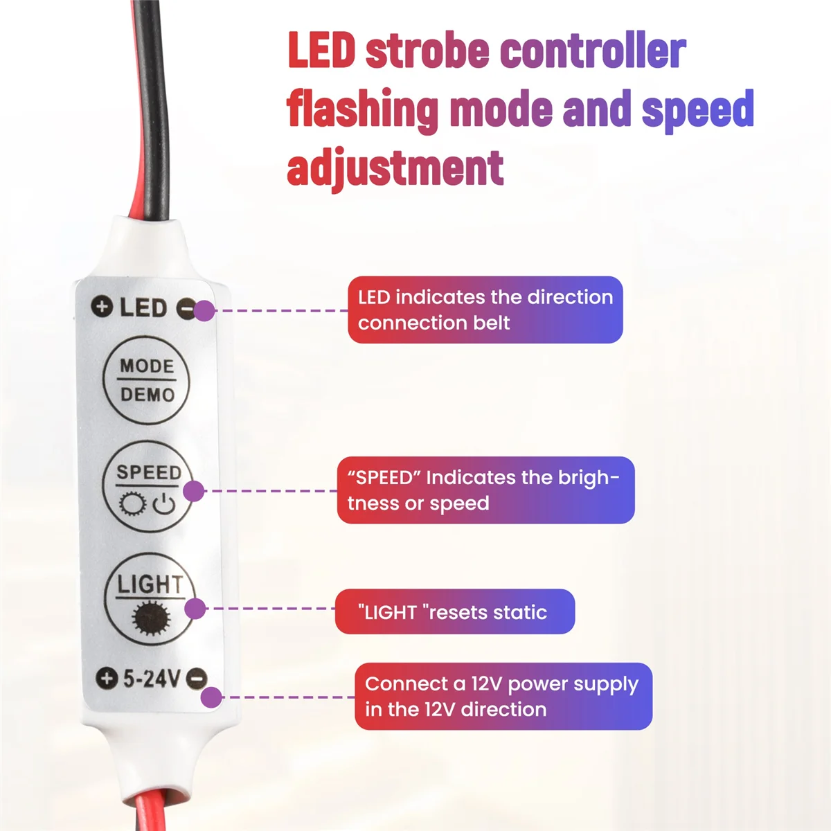 Durable LED strobe controller flashing patterns and speed adjustment