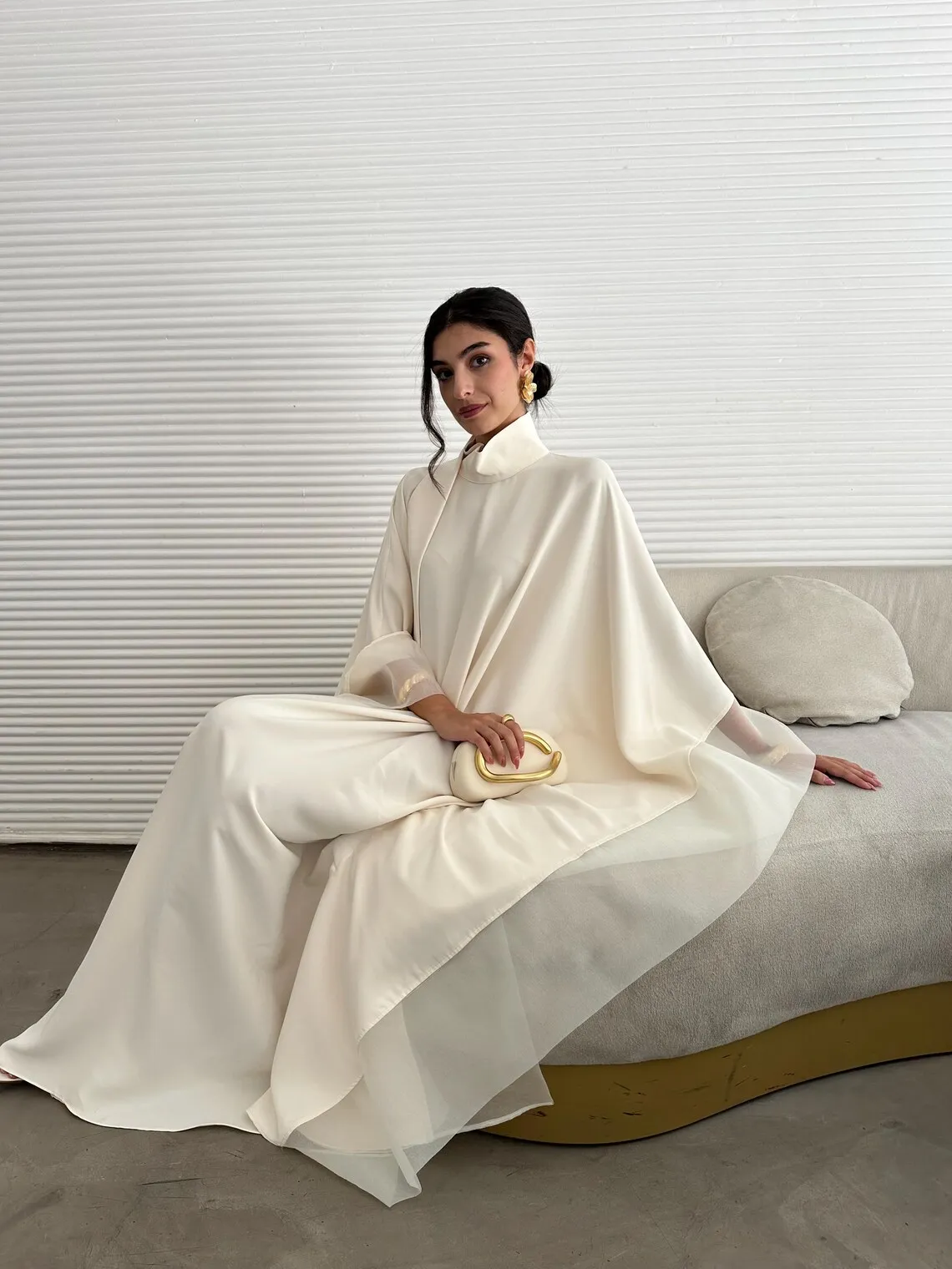 Muslim Women Abaya High Neck Tie Chiffon Flare Sleeve Long Maxi Dress Elegant Dubai Islamic Modest Evening Party Gown view 3