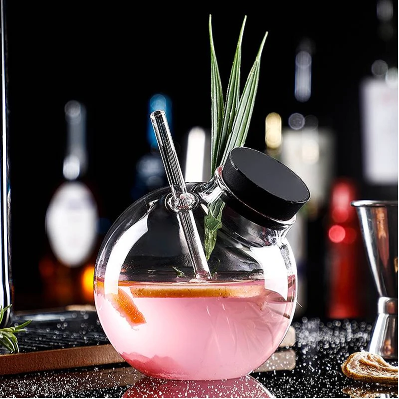 Ball Shaped Straw Cup Creative Straw Cocktail Glasses Cup Reusable Straw Cup Wine Martini Glasses For Bar Home Party Bar Tool