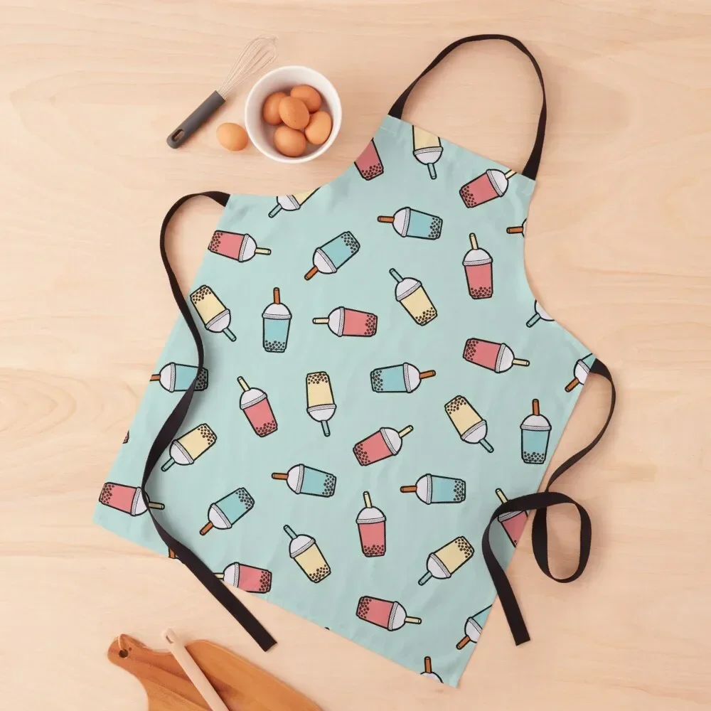 

Bubble Tea Pattern in Mint Apron Kitchen Household Items Chef Accessory Waiter Uniforms Men'ss Apron