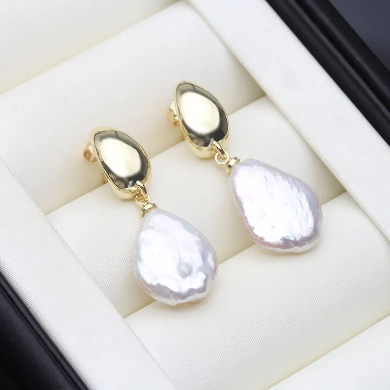 

Real Baroque Pearl Earrings For Women,Gold Plated Natural Freshwater Pearl Drop Earring Wife Mothers Gift White