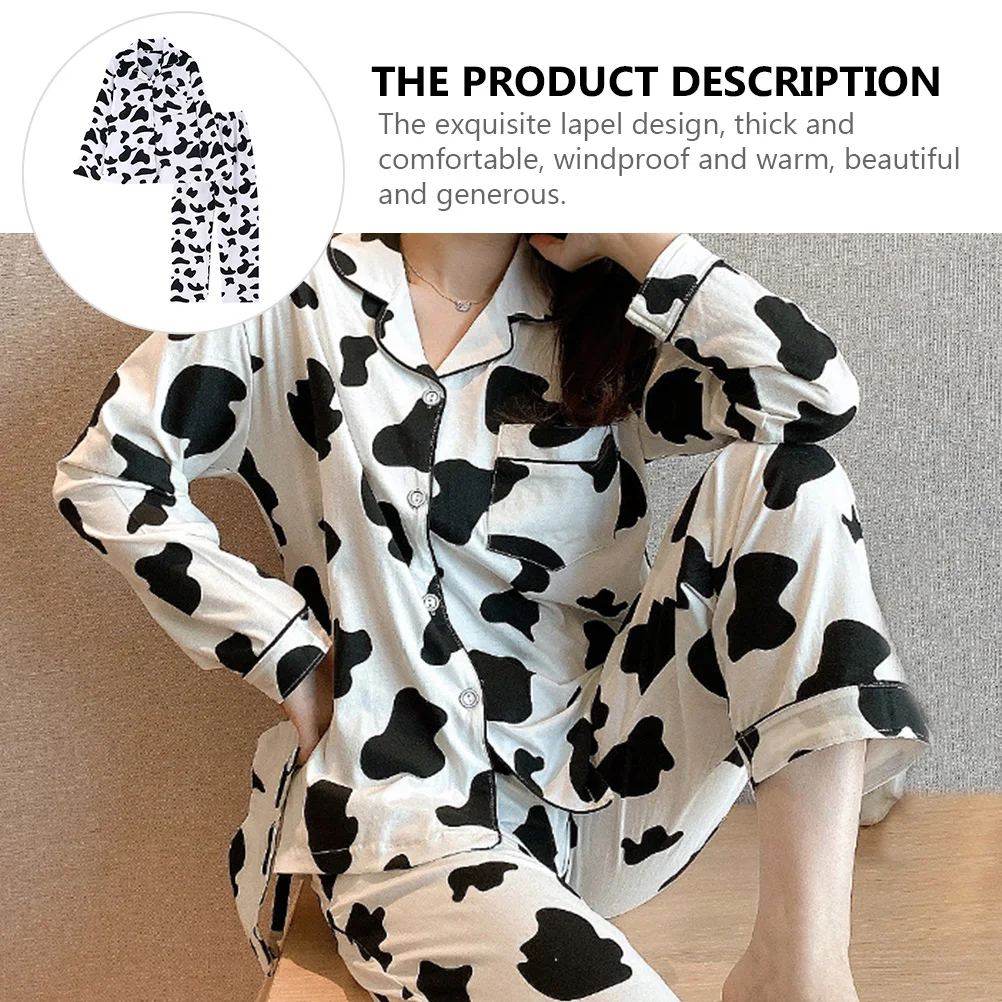 Pigiama con maniche da notte Comodo pigiama da donna Indumenti da notte da donna Camicie da notte calde Uso domestico Modello di mucca Regalo