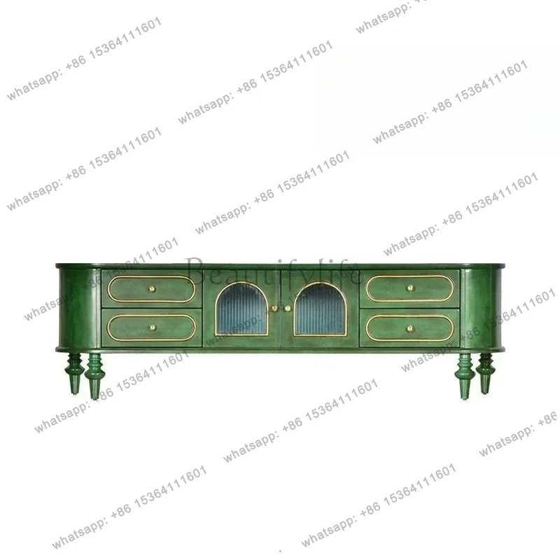 

LJYAmerican retro solid wood TV cabinet luxury multi-layer storage locker living room opposite door storage low cabinet