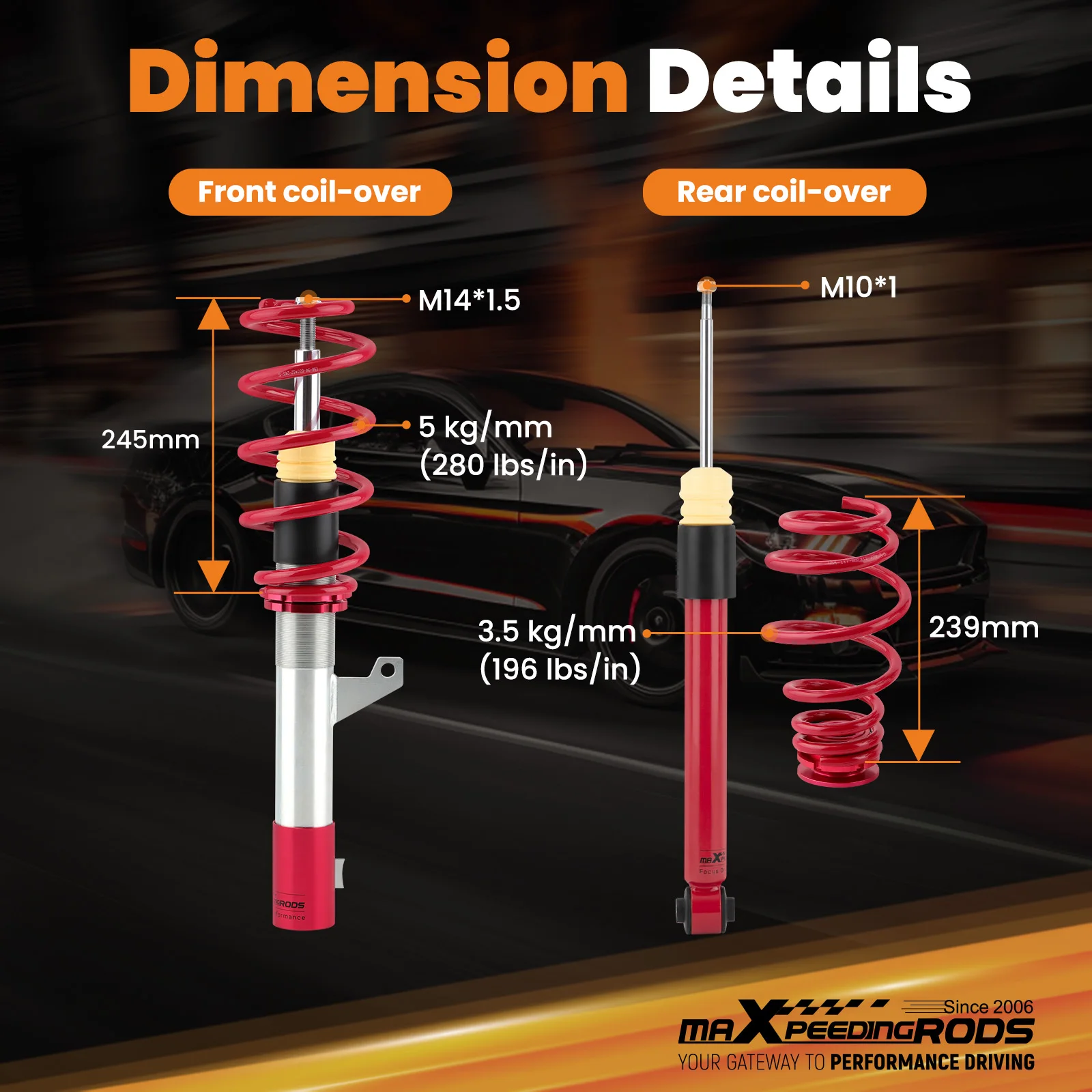 Coilovers Lowering Kit Red for VW Jetta MK5 2006-2011, for Audi A3/TT 2006-2014 For Audi TT 8J (FWD) 2006-2014