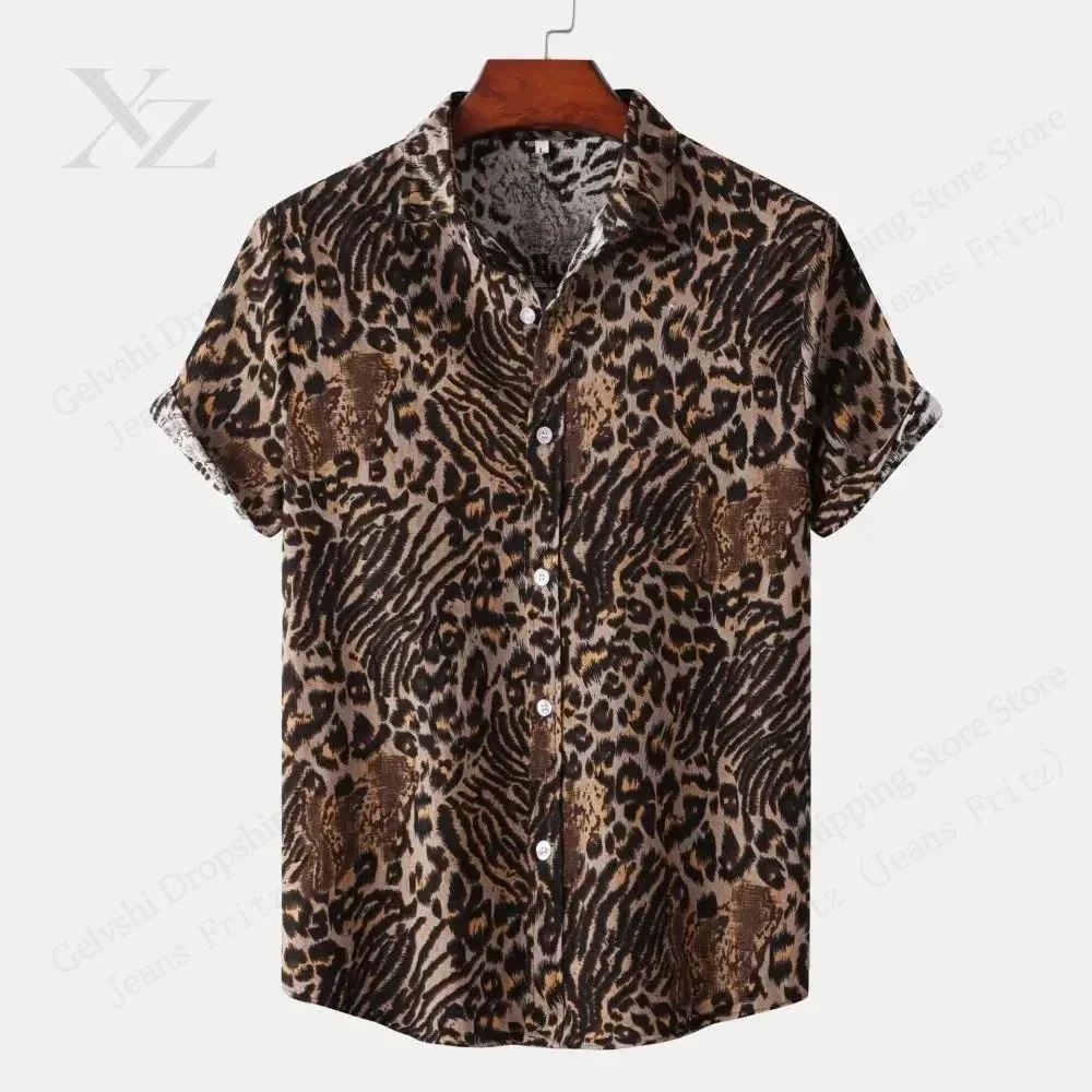 Blue Leopard 3d Print Shirt Casual Short Sleeve Button Down Beach Hawaiian Shirt Men Women Fashion Single-breasted Casual Blouse