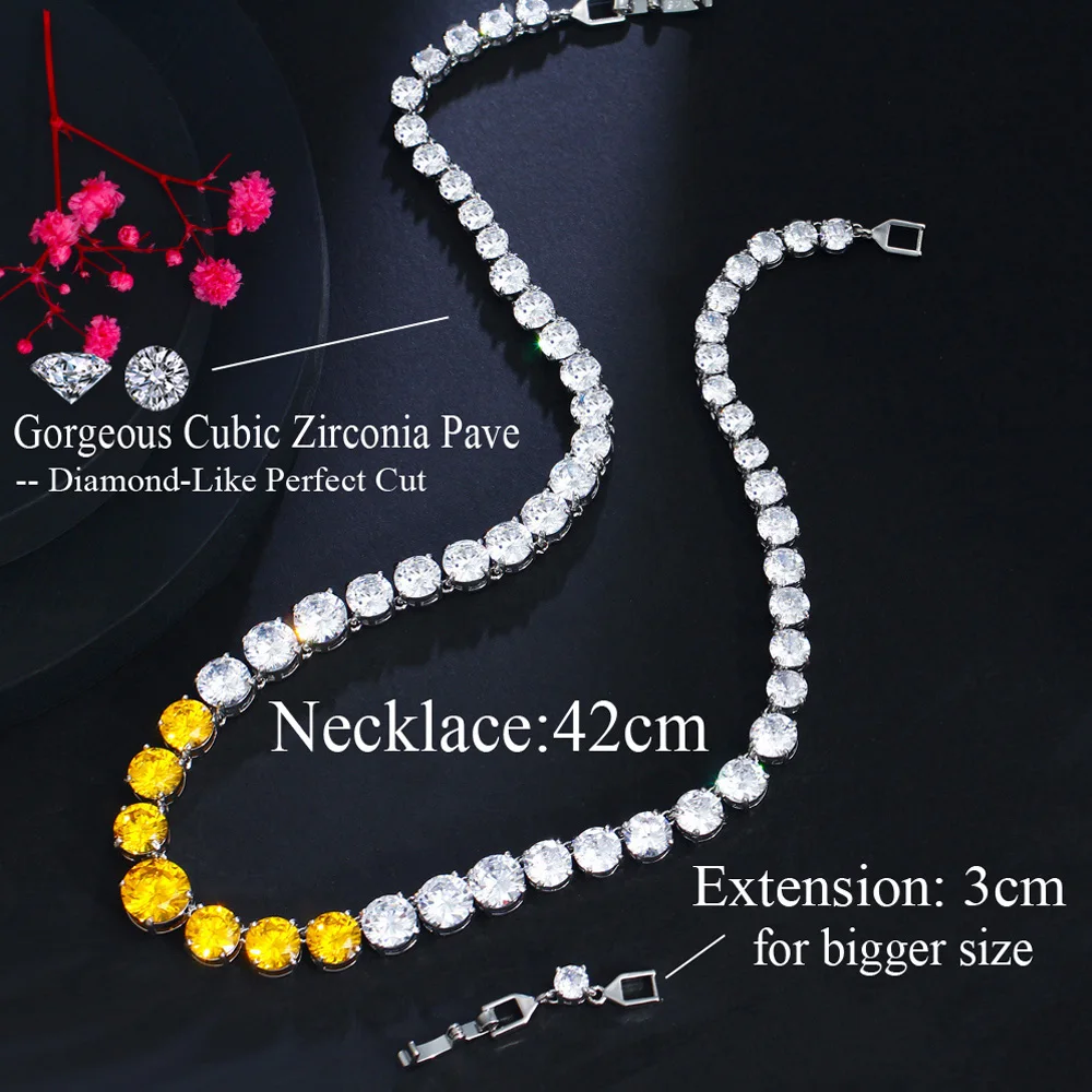 Pera Amazing Yellow White Round Cut CZ Zircon Tennis Chains Necklaces Dancing Party Jewelry for Women Fashion Accessories P048