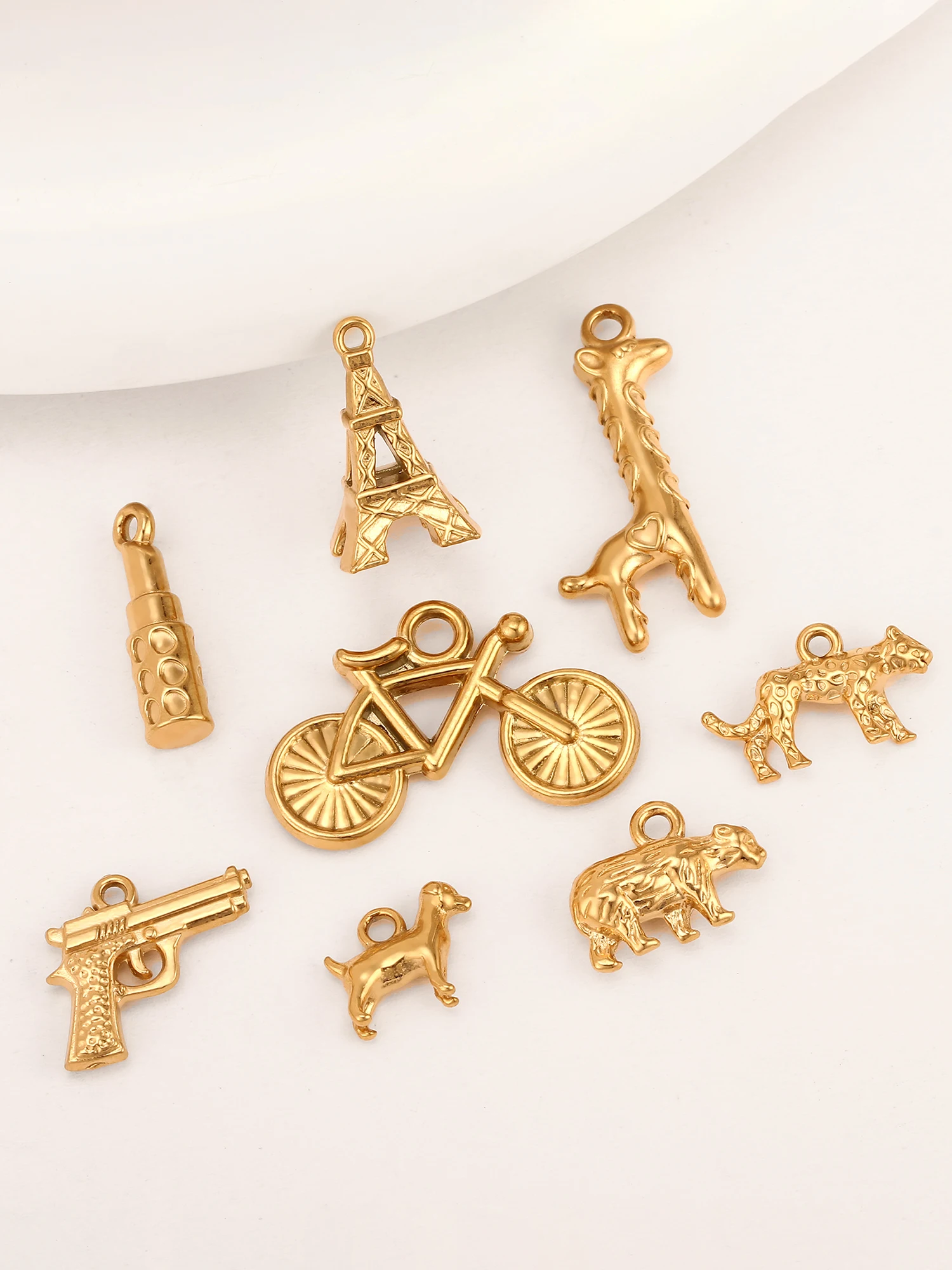 AliExpress Hello Fairy 3Pcs Leopard/Dog/Gun Charm Stainless Steel Mountain Bike Small Pendant Handmade Necklace Bracelet DIY Jewelry Making Accessories