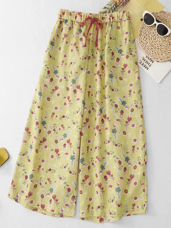

plus Size Straight Leg Pants Women Summer Loose Casual High Waist Floral Print Cool Feeling Eighteen Pants Casual High Waist