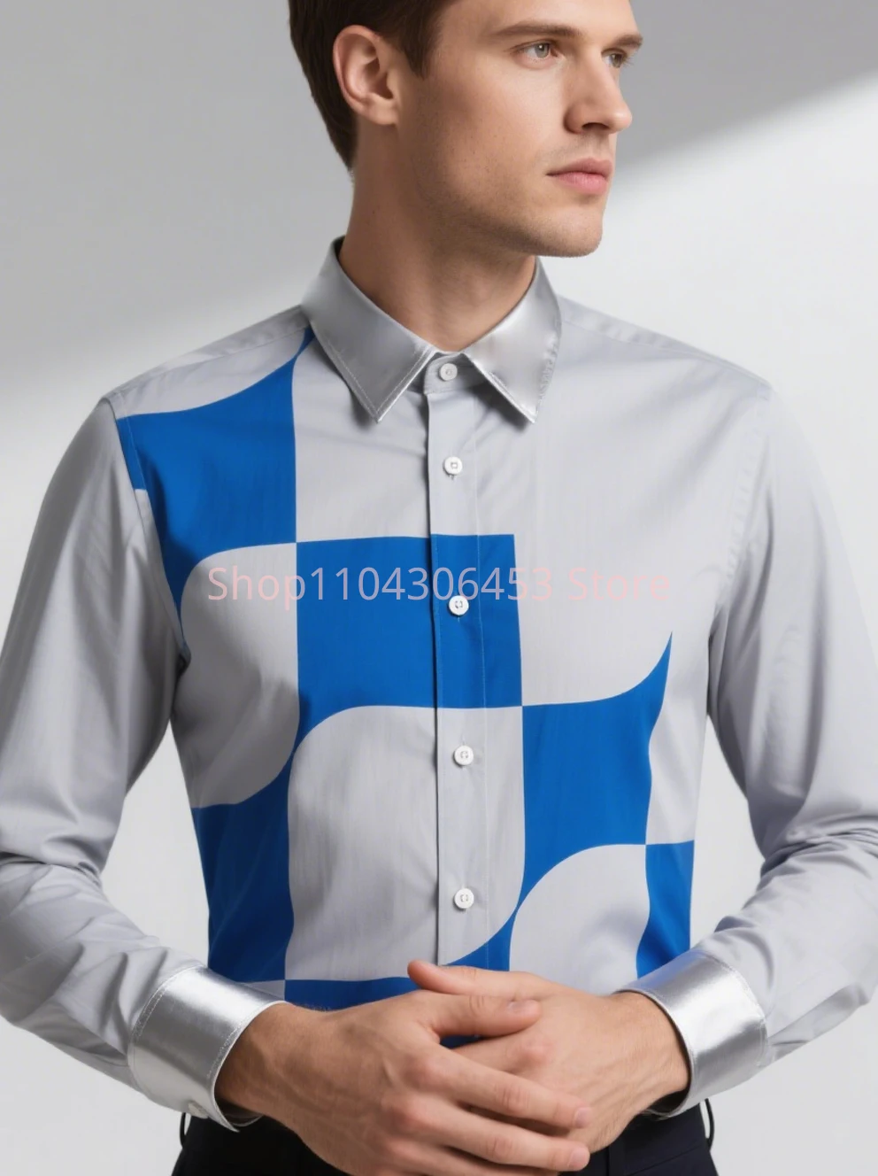 Men's Light-colored Graphic 3D Printing Dark Pattern Shirt Hawaiian Casual Long-sleeved Lapel Shirt Business Party Simple Formal