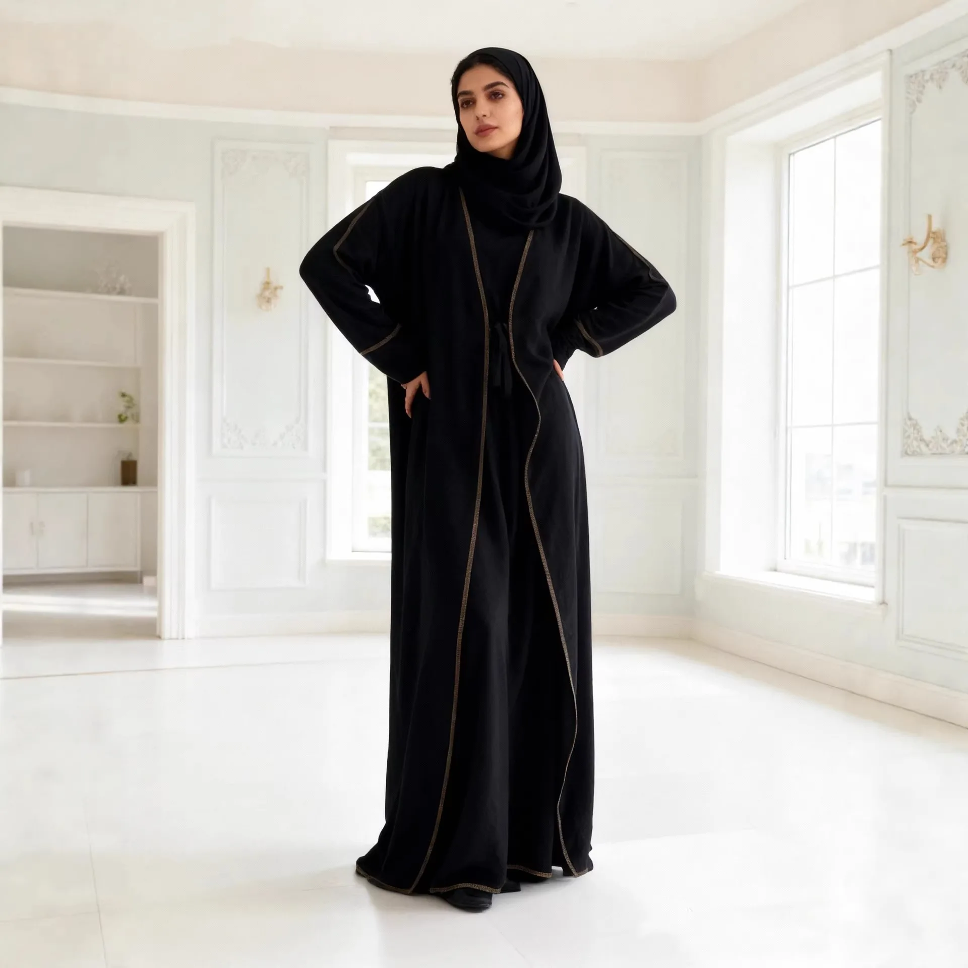 

Eid Djellaba Prayer Open Kimono Abaya 2 Piece Set Inner Dress Women Long Sleeve Abayas Scarf Kaftan Dubai Ramadan Party Turkey