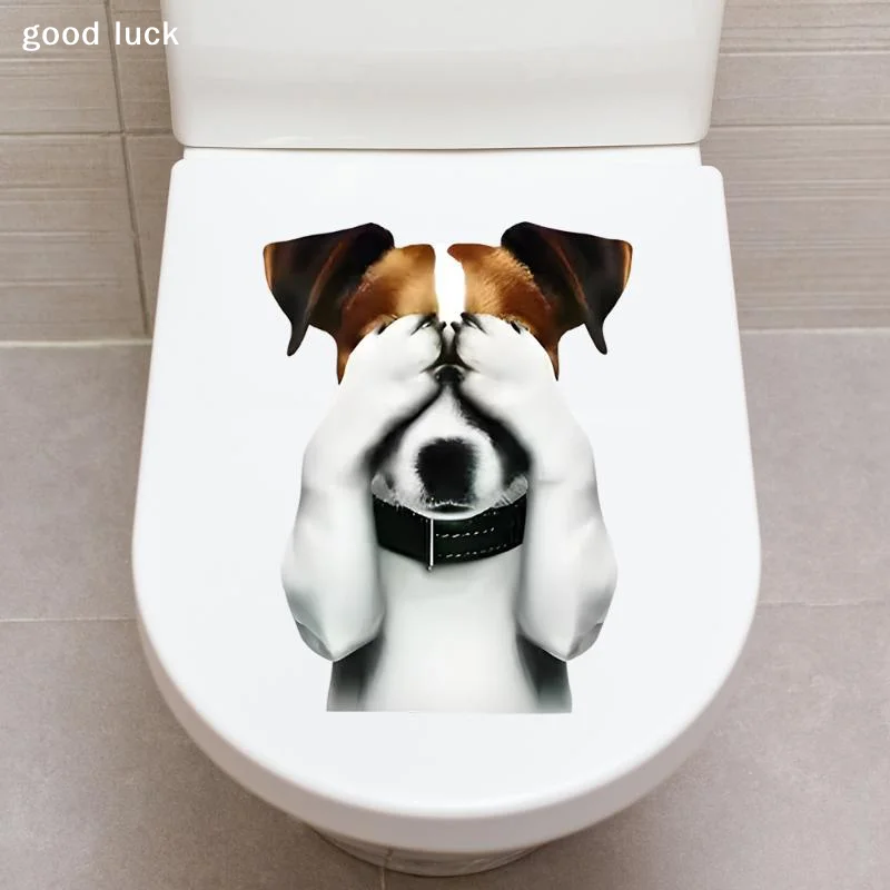 AnswerShy Puppy Self-Adhesive Toilet Sticker PVC Dog Wall Decal With Closed Eyes Design Easy Stick Animal Theme Decoration