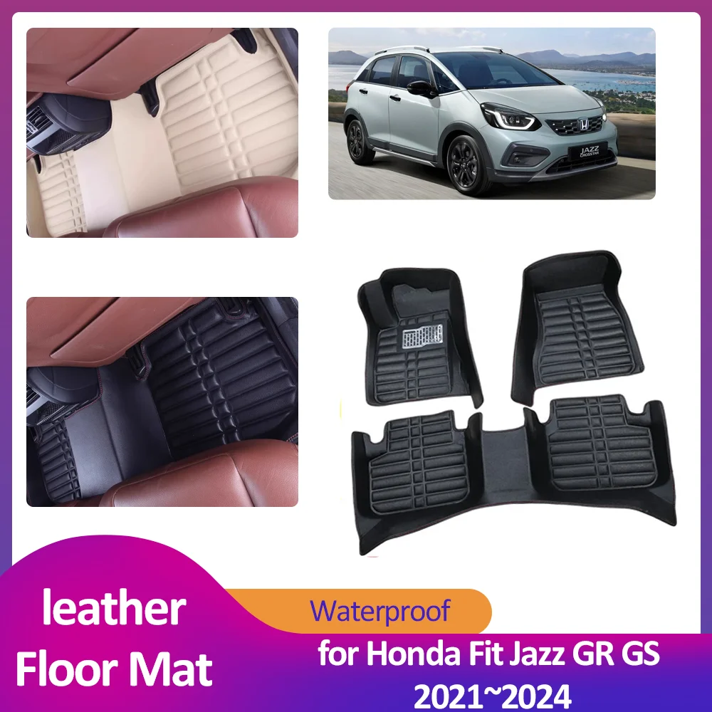 

Автомобильный напольный коврик для Honda Fit Jazz GR GS 2021 ~ 2024 2022 2023 кожаный внутренний вкладыш для ног водонепроницаемый коврик аксессуары на заказ