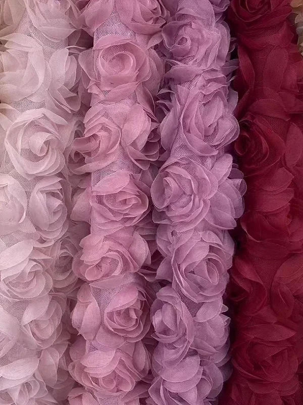 3D Large Rose Embroidered Lace Fabric, Discoloration Flower Children\'s Applique Clothing, Dress Fashion, RS24458