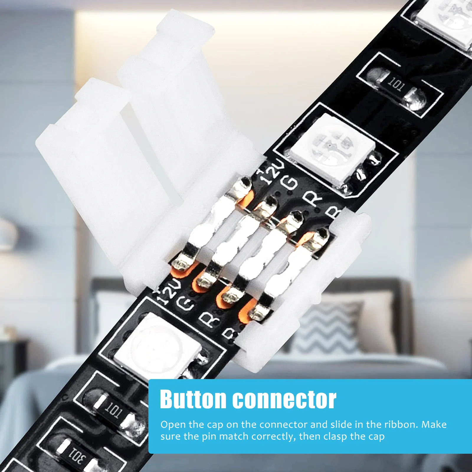 100Pcs LED Light Strip Connectors Solderless Snap Down Flexible Waterproof Non Waterproof 8Mm Ribbon Adapter Easy Install No