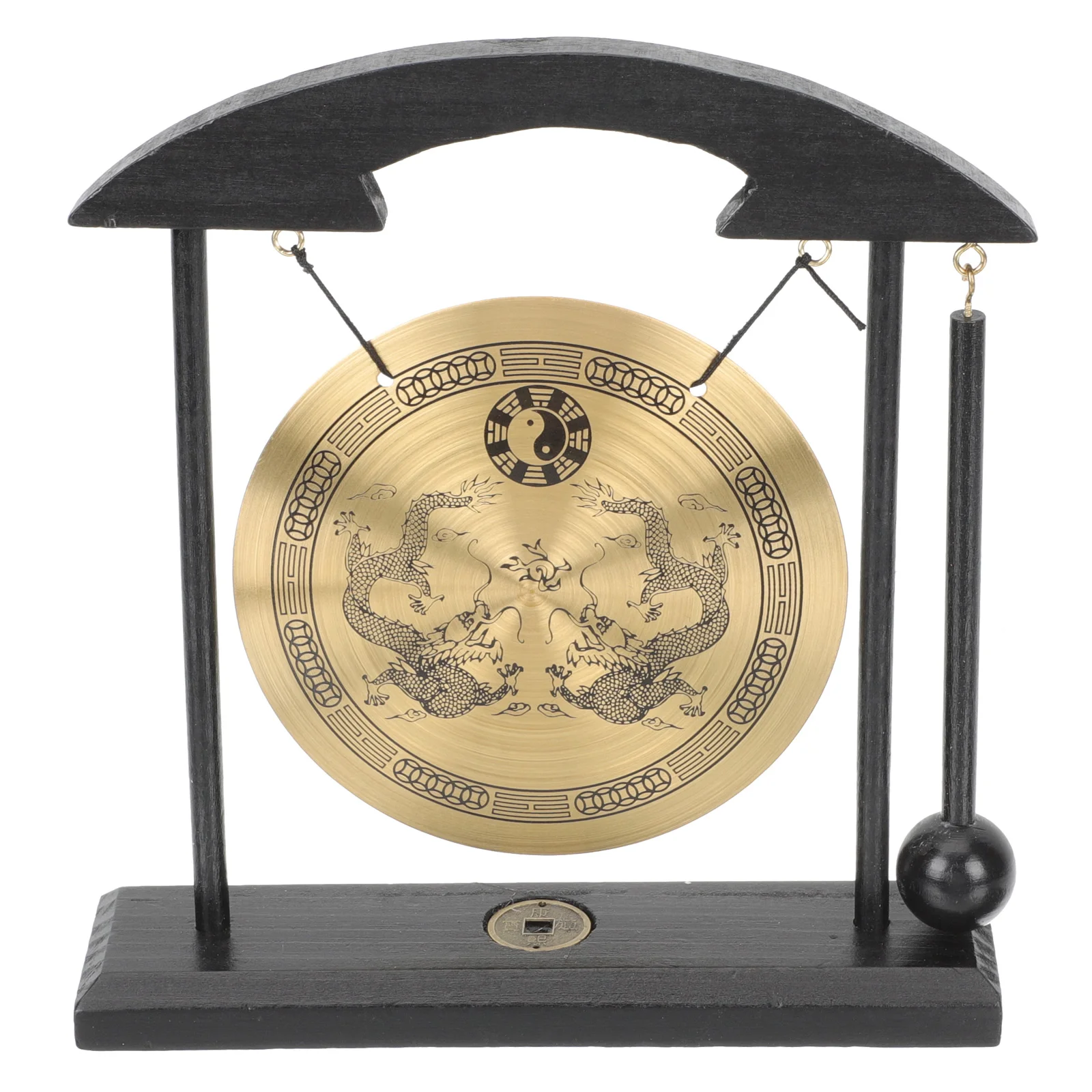 Gong Ornament Zodiac Small Craft Table Decorations Brass Delicate Wood Home Desktop Chic Office Vintage