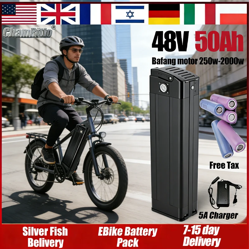 

batterie vélo électrique SilverFish 36v48v52v60v72v 60 20ah 24 30 45ah 50ah 2000w battery for HITWAY BK6S COLORWAY Electric Bike