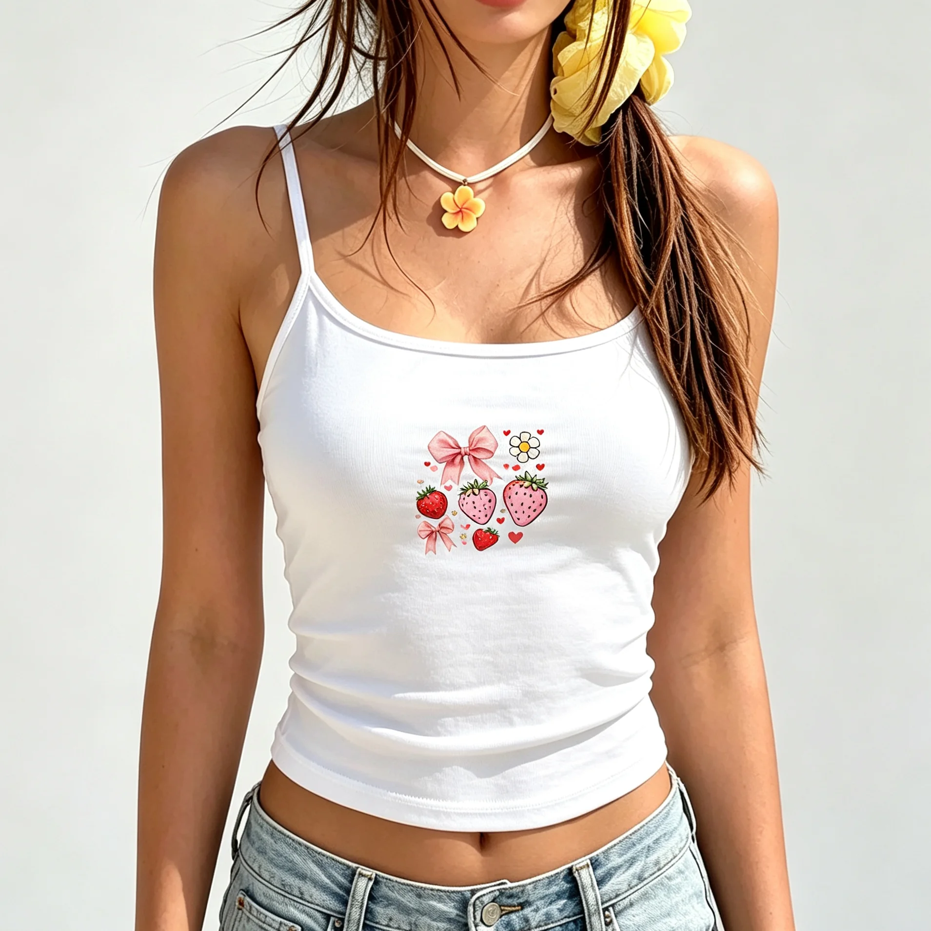 Farm Fresh Strawberry Basket Print Camisole Women Summer Cottagecore Aesthetic Tank Top Cute Fruit Graphic Sleeveless Vest Top