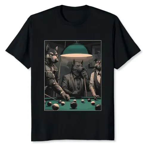 NEW LIMITED Game Night Time Dogs On Billiards Pool Table Shooting 8 Ball T-Shirt