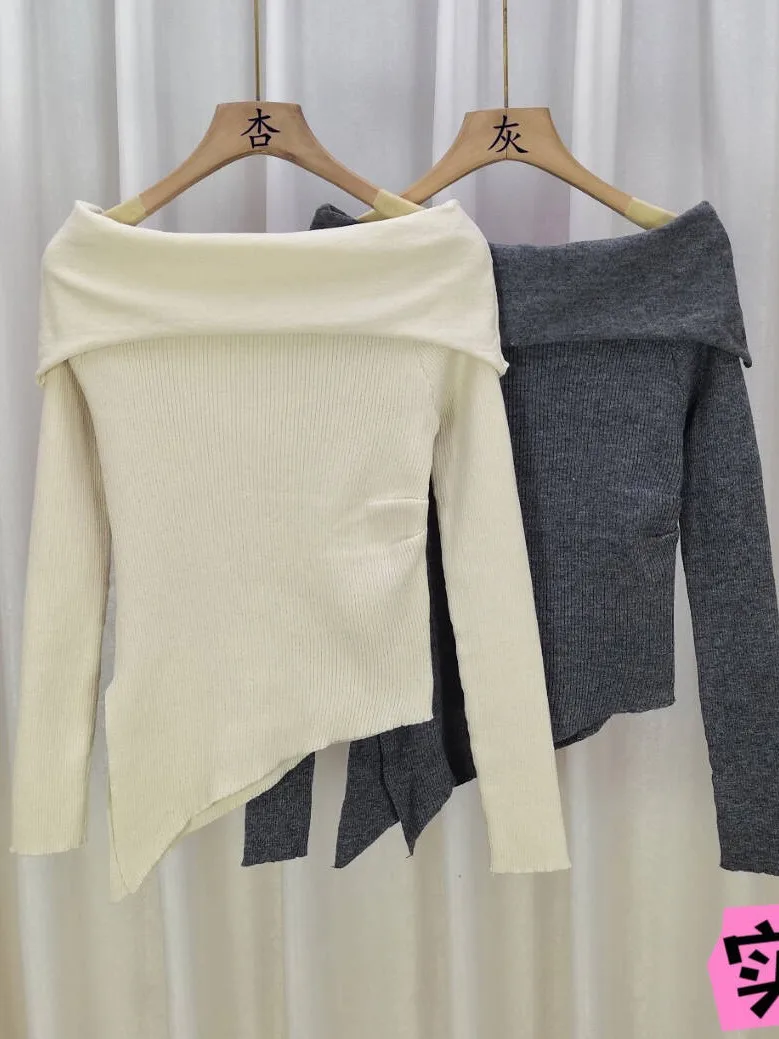 T-shirt col licou sans bretelles pour femmes, pull irrégulier, haut scopique, médicaments, mode, Sexy One UR, 107