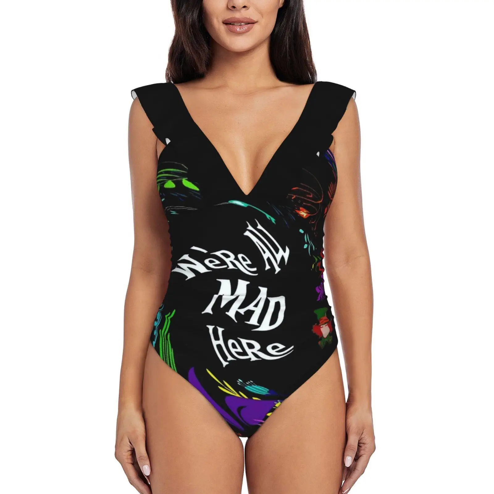 

Alice In : Abstract Psychedelic Mad Fantasy Print New Print Swimwear Deep-V Ruffle Swimsuit One Piece Swimsuit Beach Wear