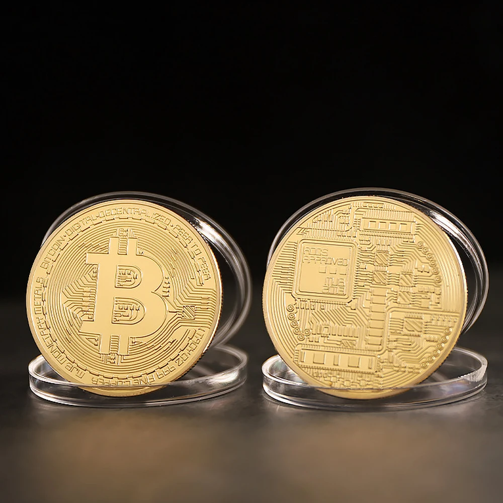 Gold Plated Bitcoin Coin Collectible Art Collection Gift Physical Commemorative Crypto Coin Metal Antique Imitation