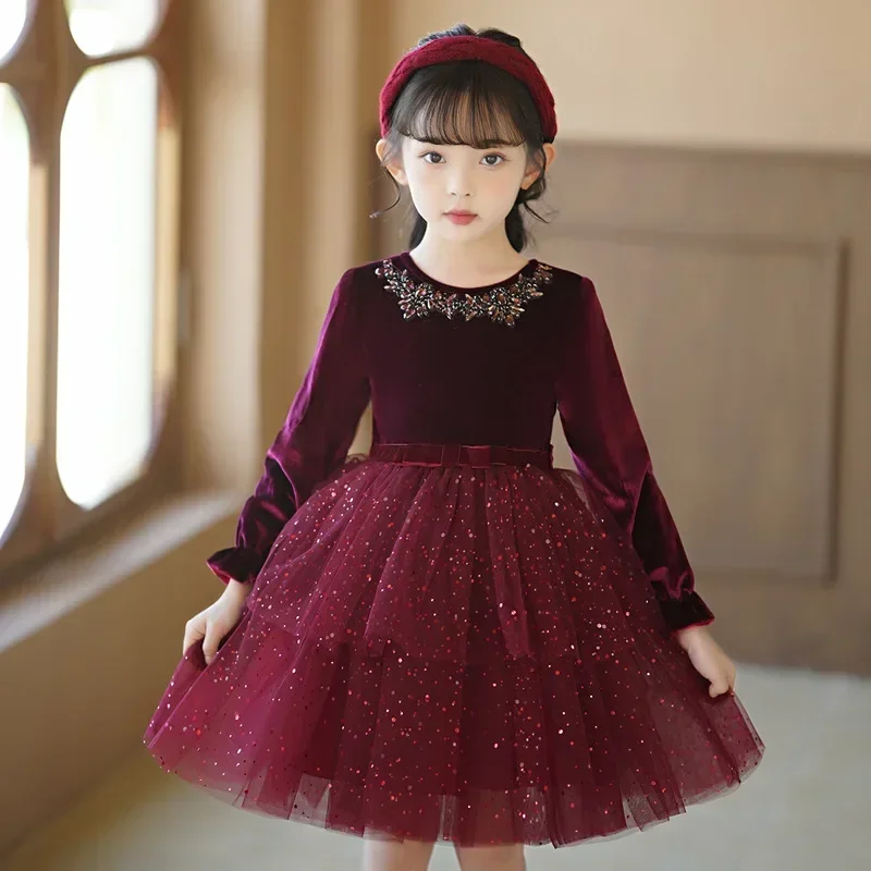 Fashion Bridesmaid Dresses Lace Mesh Sleeveless Party Dress for Kids Girl Spring Autumn Princess Dress for Girls 3-12 Years