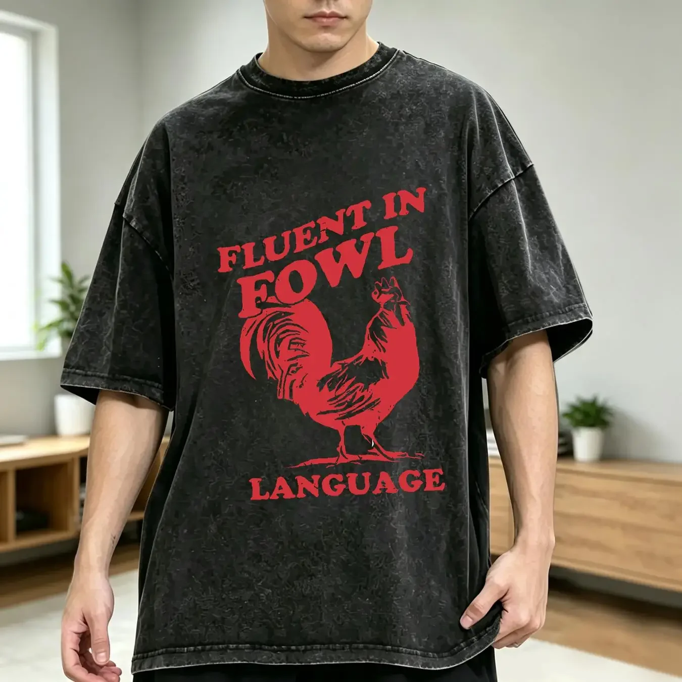 washed T Shirt Fluent In Fowl Language Top Funny Farming Mother Of Chickens Hen long or short sleeves vintage Washed
