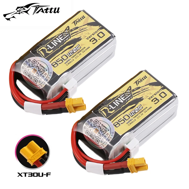 

TATTU-R-LINE 3.0 120C 850mAh 11.1V Lipo Battery With XT30 Plug For RC Helicopter Quadcopter FPV Racing Drone Parts 3S Battery