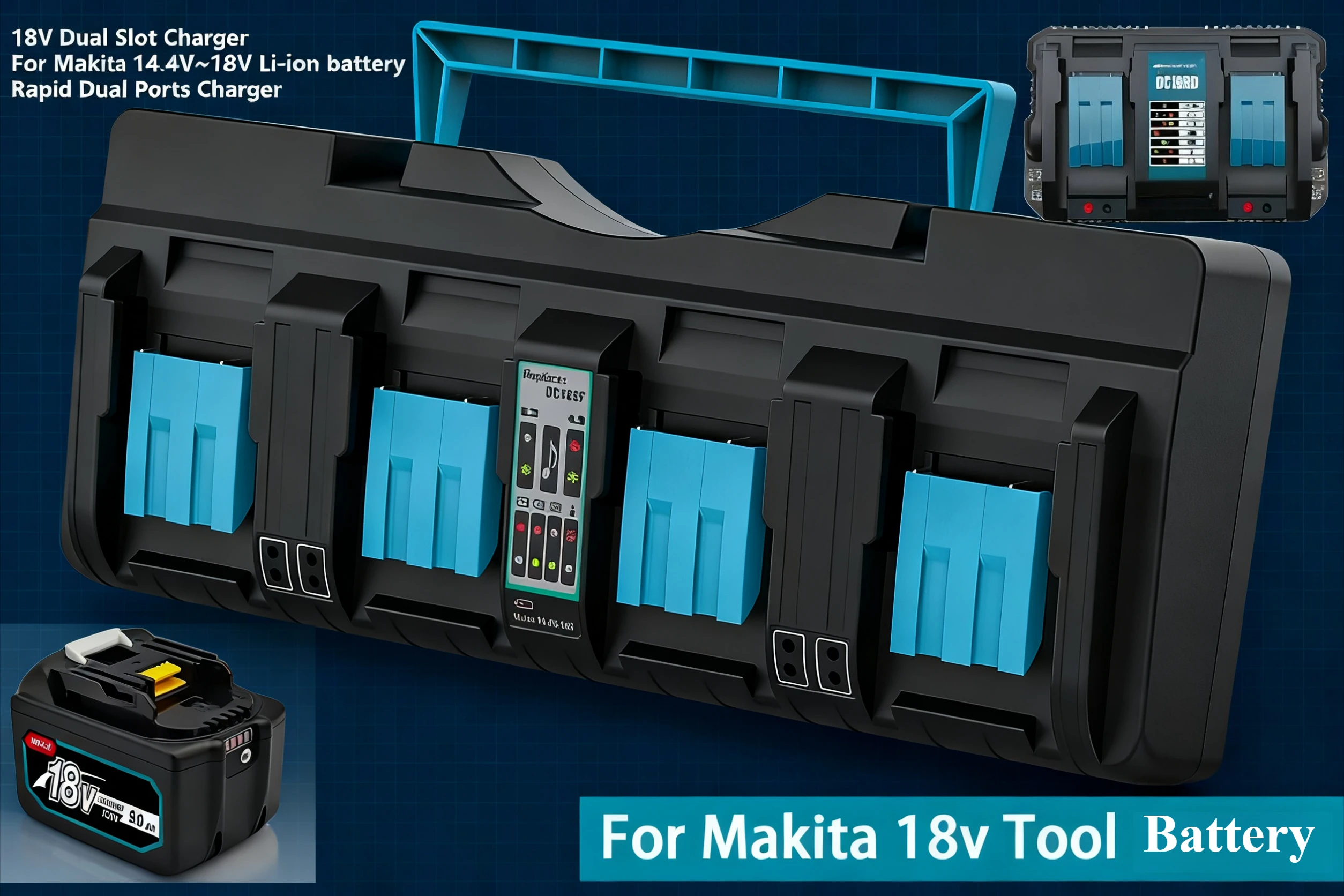 

4 Ports Charger 14.4V ~ 18V DC18SF Be suitable For Makita Tools BL1830 BL1850 BL1860 Battery and DC18RC DC18RD Dual Port Charger