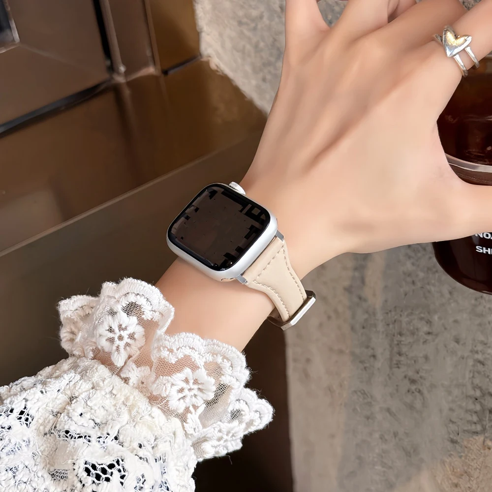 Slim Leather Strap For Apple Watch Series 11 10 42/46mm 9 8 7 41 45mm Band 38/42mm Ultra 49mm Bracelet iWatch SE 6 5 4 3 40/44mm image 3