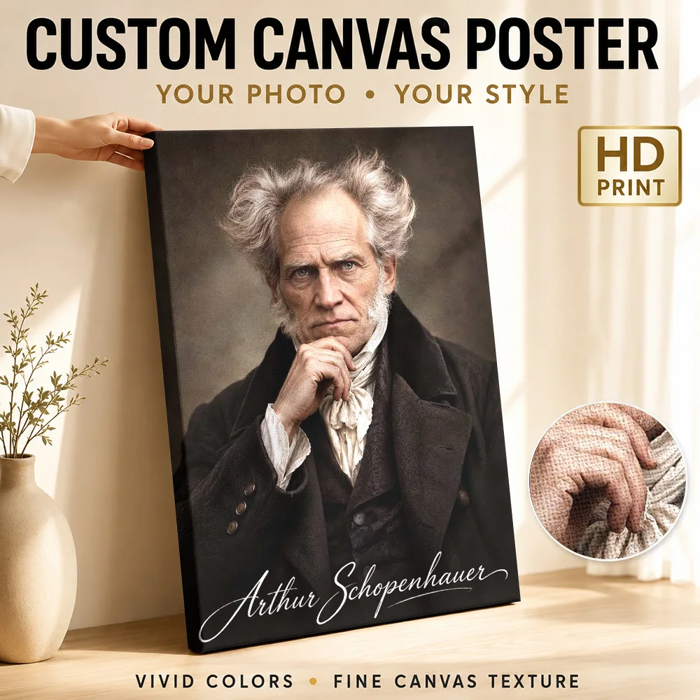 Arthur Schopenhauer Philosopher Portrait Wood Framed Canvas Print Personalized Photo Black And White Design Wall Art For Study