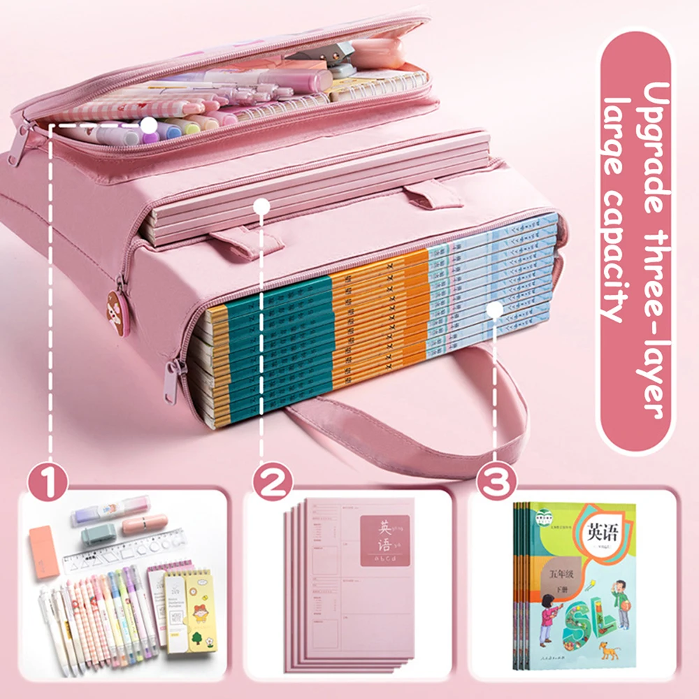 Kawaii Student Tutoring Bag A4 Children\'s Portable Book Bag Girls Boys Tutoring Class Canvas Extracurricular Storage Bag