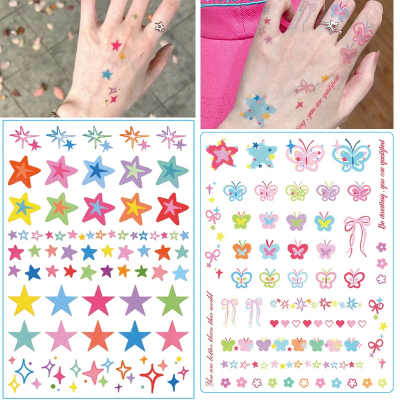 1Pcs Cartoon Ins Schmetterling Sterne Temporäre Tattoo Aufkleber Körper Kunst Tattoo Aufkleber Für Geburtstag Party Geschenke
