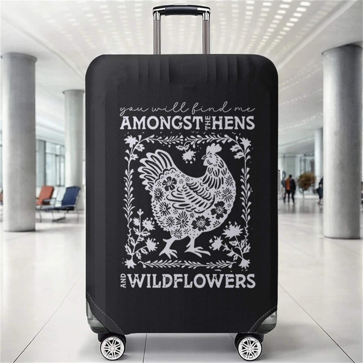 

Защитный чехол для багажа с рисунком «Мать-курица и полевые цветы на черном фоне», подходит для чехлов для багажа размером 18-32 дюйма, чехол для багажа.
