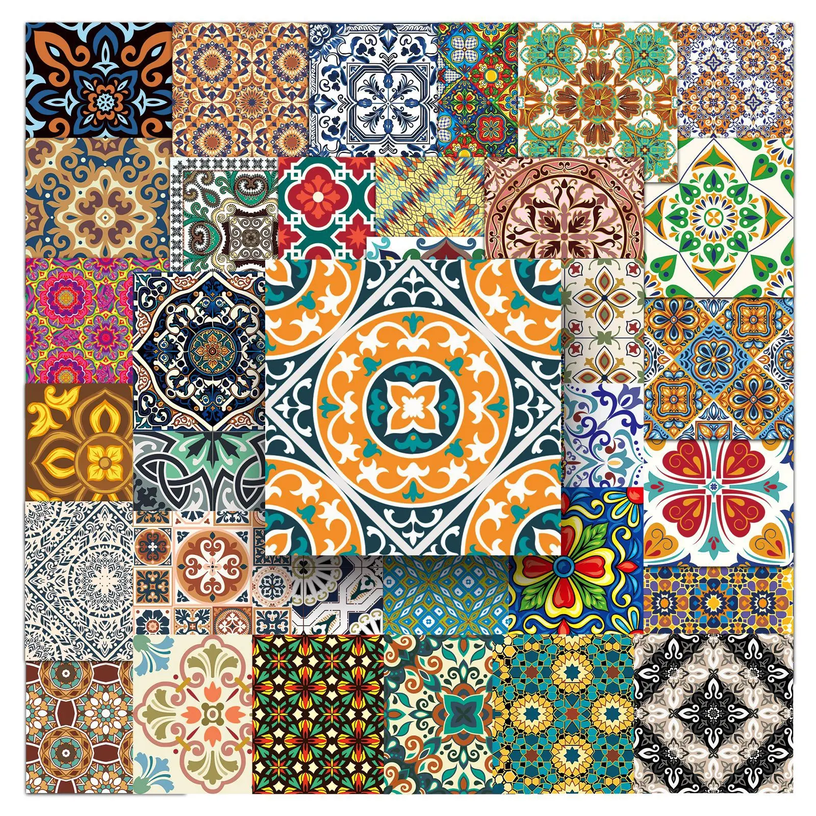 

50PCS Retro Style Tile Sticker Art Graffiti Decorative iPad Headphones Laptop Luggage Phone Case Waterproof Stickers Kids Toy