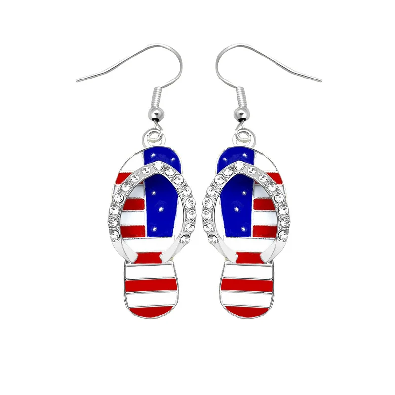 Earrings USA Wings Butterfly Enamel Boot Rhinestone Pendant Lightweight Durable Metal Alloy for Independence Day Celebrations